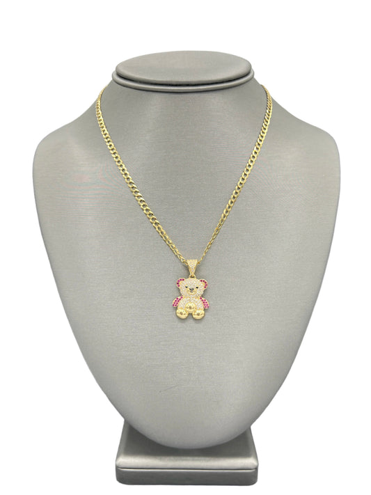 New 14K CZ Teddy Bear Pendant & Solid Cuban Chain (3.6MM). H.J™️