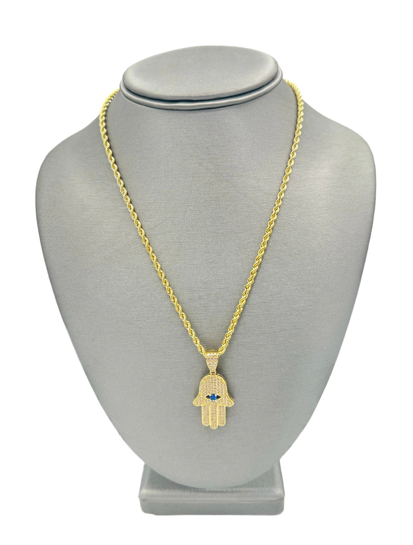 New 14K CZ Hamsa Pendant & Rope Chain (2.9MM). H.J™️