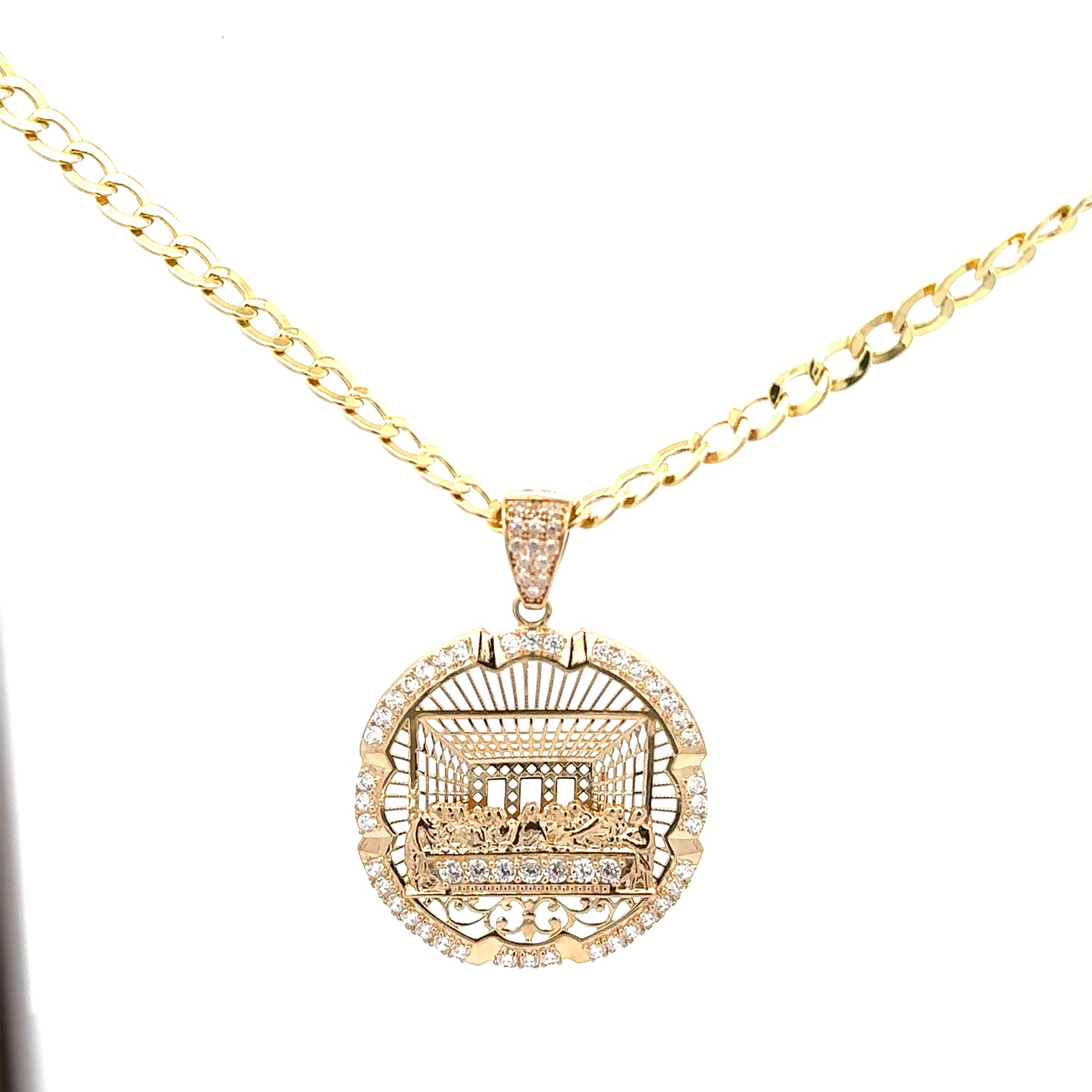 New 14K CZ Last Supper Pendant & Cuban Chain. H.J™️