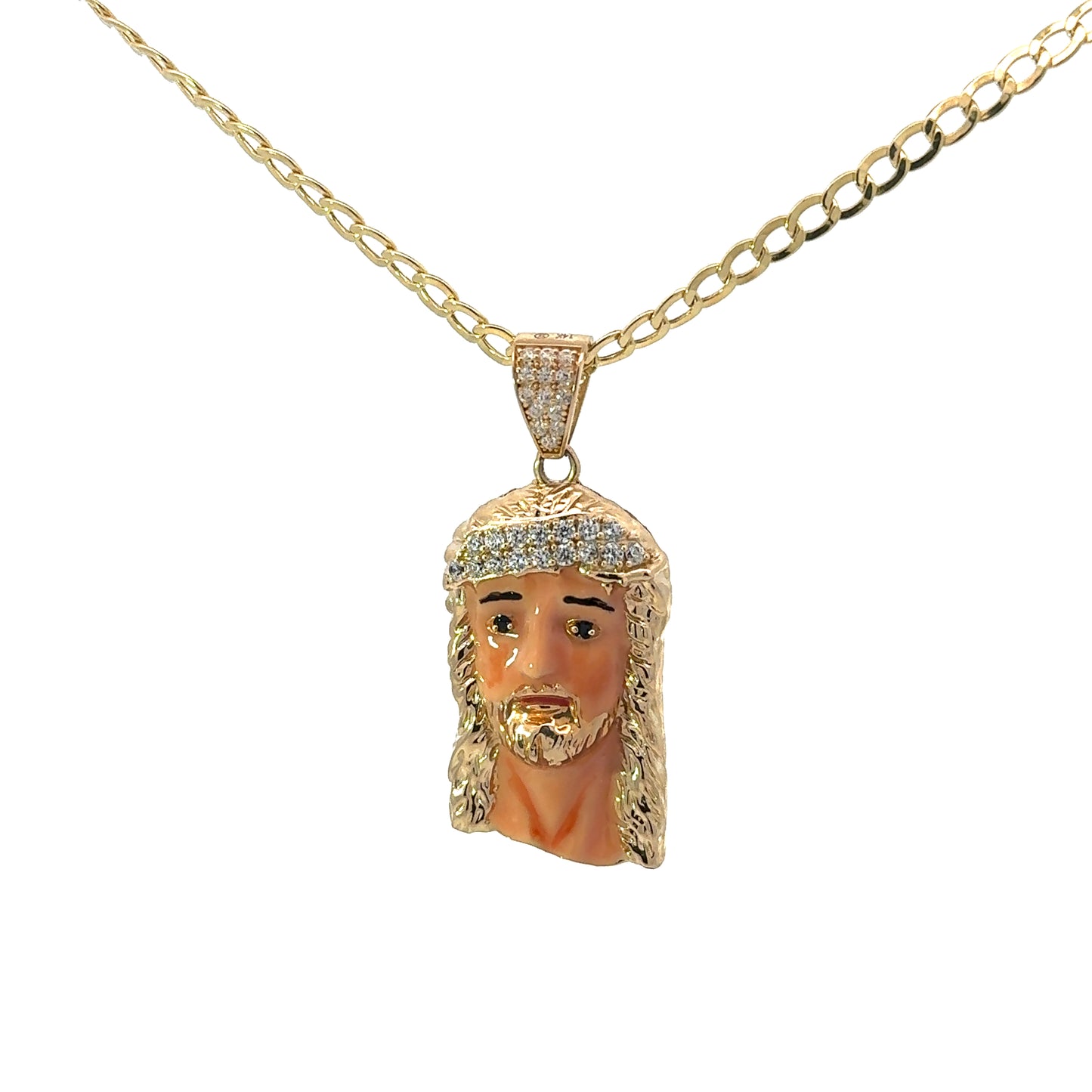 New 14K CZ Jesus Face Pendant & Cuban Chain (3.5MM). H.J™️