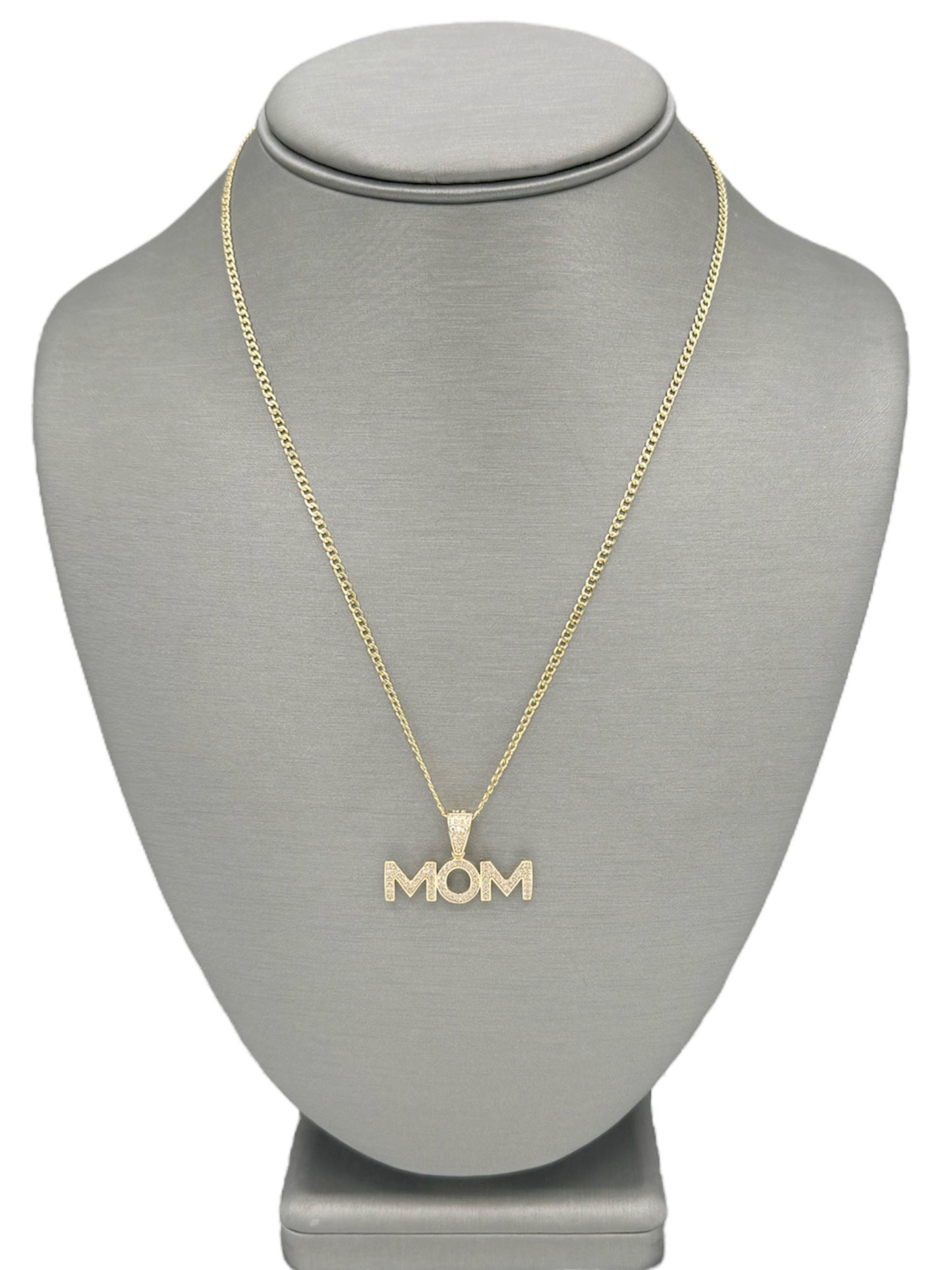 New 14K CZ Mom Pendant & Cuban Chain H.J™️